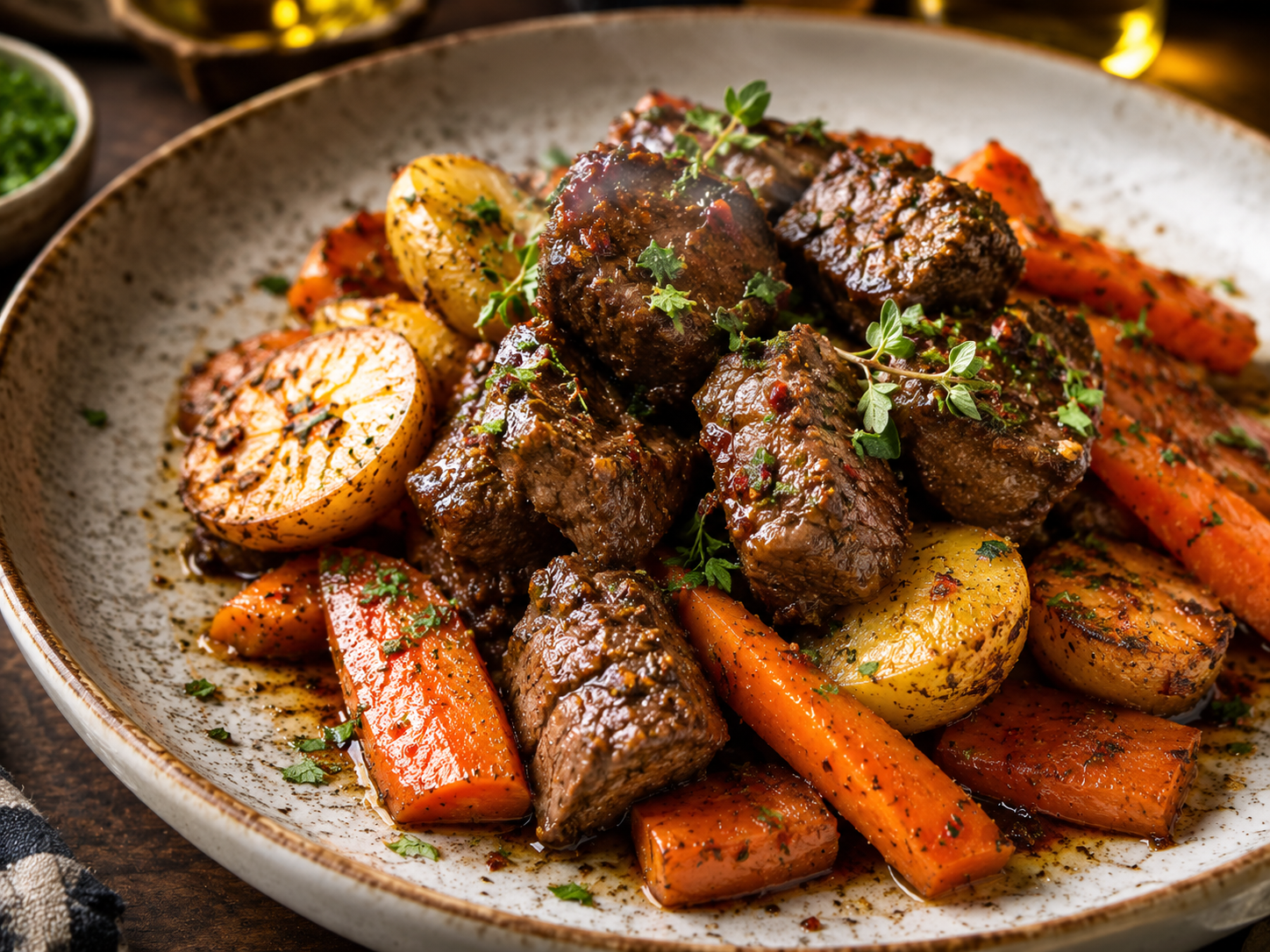 Braised beef with candied carrots